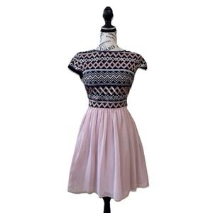 B. Darlin Size 7/8 Juniors Navy Blue & Pink Sequin Chevron Party Dress BD11